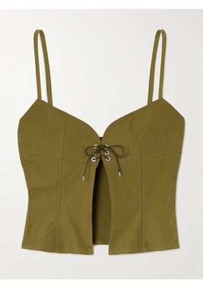 LUDOVIC DE SAINT SERNIN - Lace-up Cotton-twill Top - Green - x small,small,medium,large