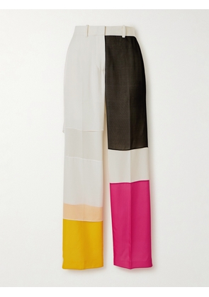 HELMUT LANG - Patchwork Silk-chiffon Trimmed Stretch-satin Straight-leg Pants - Multi - US0,US2,US4,US6,US8