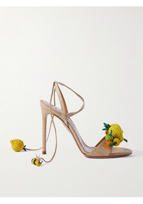 Aquazzura - Citrus Punch Embellished Raffia Sandals - Yellow - IT35,IT35.5,IT36,IT36.5,IT37,IT37.5,IT38,IT38.5,IT39,IT39.5,IT40,IT40.5,IT41,IT41.5,IT42
