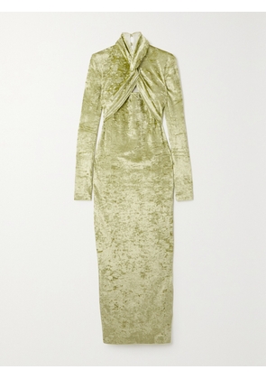 NANUSHKA - Twist-front Crushed-velvet Midi Dress - Green - xx small,x small,small,medium,large
