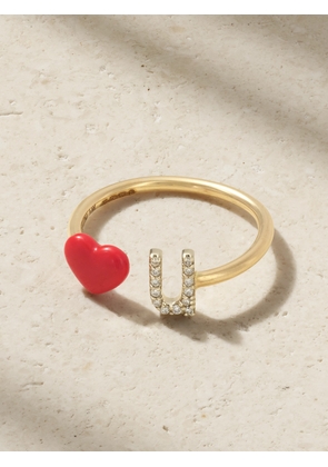 Alison Lou - Love U Ring 14-karat Gold, Diamond And Enamel Ring - 5,6,7