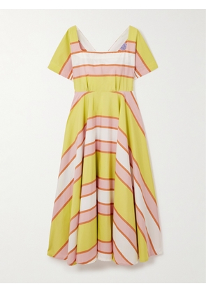 Thierry Colson - Allegria Pleated Striped Cotton-poplin Midi Wrap Dress - Pink - x small,small,medium,large,x large
