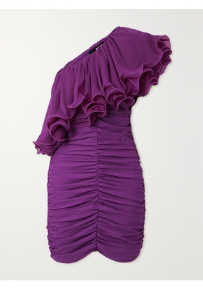 ROTATE BIRGER CHRISTENSEN - + Net Sustain One-shoulder Ruffled Ruched Recycled-chiffon Mini Dress - Purple - DK32,DK34,DK36,DK38,DK40,DK42