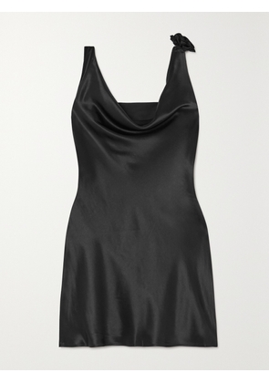 STAUD - Delilah Appliquéd Draped Satin Mini Dress - Black - x small,small,medium,large,x large