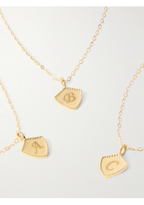 STONE AND STRAND - Mini Shield 10-karat Gold Necklace - A,B,C,D,E,F,G,H,I,J,K,L,M,N,O,P,Q,R,S,T,U,V,W,X,Y,Z