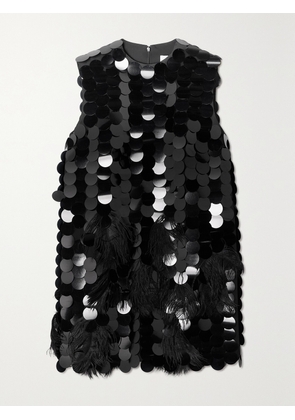 16ARLINGTON - Tona Feather-trimmed Paillette-embellished Jersey Mini Dress - Black - UK 4,UK 6,UK 8,UK 10,UK 12,UK 14,UK 16