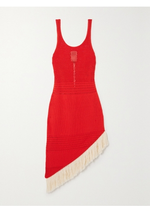 ESCVDO - + Net Sustain Carisa Fringed Asymmetric Cotton Midi Dress - Red - x small,small,medium,large,x large