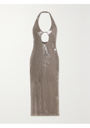 16ARLINGTON - Sola Cutout Sequined Stretch-tulle Halterneck Midi Dress - Gray - UK 4,UK 6,UK 8,UK 10,UK 12,UK 14,UK 16