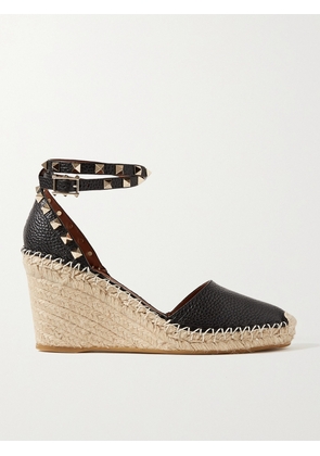 Valentino Garavani - Rockstud 85 Textured-leather Wedge Espadrilles - Black - IT35,IT36,IT37,IT38,IT39,IT40,IT41,IT42