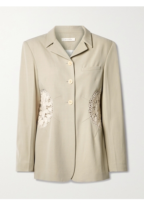 Diotima - Long Tower Crochet-trimmed Wool-twill Blazer - Neutrals - 1,2,3,4