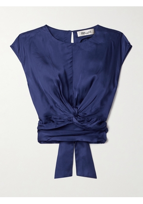 DIANE VON FURSTENBERG - Persephone Cropped Twist-front Satin Wrap Top - Blue - x small,small,medium,large