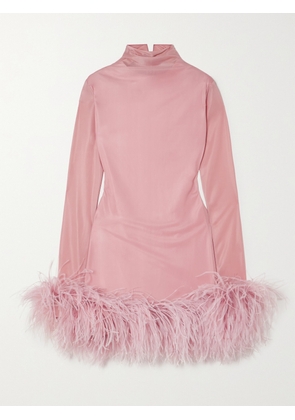16ARLINGTON - Luna Feather-trimmed Stretch-jersey Turtleneck Mini Dress - Pink - UK 4,UK 6,UK 8,UK 10,UK 12,UK 14,UK 16