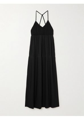 Joseph - Amicie Tiered Ribbed Knit-trimmed Pleated Crepe Maxi Dress - Black - FR 34,FR 36,FR 38,FR 40,FR 42,FR 44