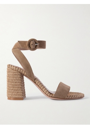 Gianvito Rossi - Luana 85 Suede And Raffia Sandals - Neutrals - IT34,IT35,IT35.5,IT36,IT36.5,IT37,IT37.5,IT38,IT38.5,IT39,IT39.5,IT40,IT40.5,IT41,IT41.5,IT42