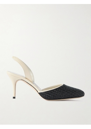 Manolo Blahnik - Casam 70 Leather And Raffia Slingback Pumps - Black - IT36,IT36.5,IT37,IT37.5,IT38,IT38.5,IT39,IT39.5,IT40,IT40.5,IT41,IT42,IT42.5