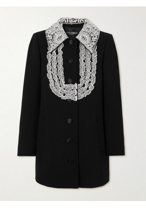 Dolce & Gabbana - Lace-trimmed Wool-blend Crepe Coat - Black - IT36,IT38,IT40,IT42,IT44