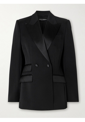 Dolce & Gabbana - Silk Satin-trimmed Wool-blend Twill Blazer - Black - IT38,IT40,IT42,IT44,IT50