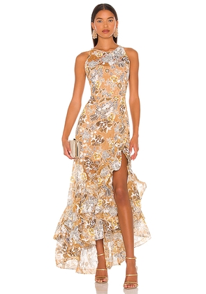 Bronx and Banco Sicilia Ruffle Dress in Tan. Size L. Also in S, XS, M, XL.