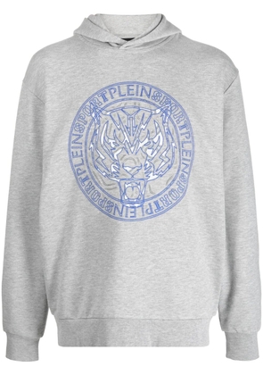 Plein Sport tiger-print cotton hoodie - Grey