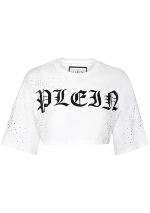 Philipp Plein crystal-embellished cropped T-shirt - White