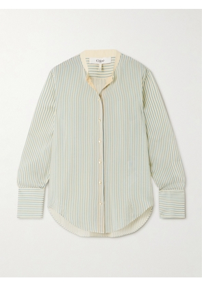 Chloé - Cotton Poplin-trimmed Striped Silk Shirt - Blue - FR 34,FR 36,FR 38,FR 40,FR 42,FR 44,FR 46