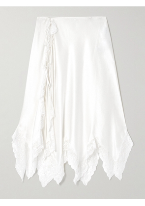 Chloé - Asymmetric Tie-detailed Lace-trimmed Silk-satin Midi Skirt - White - FR 34,FR 36,FR 38,FR 40,FR 42,FR 44