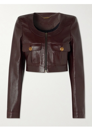 Chloé - Cropped Leather Jacket - Burgundy - FR 34,FR 36,FR 38,FR 40,FR 42