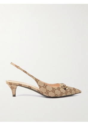Gucci - Erin Horsebit-embellished Canvas-jacquard Slingback Pumps - Neutrals - IT34,IT34.5,IT35,IT35.5,IT36,IT36.5,IT37,IT37.5,IT38,IT38.5,IT39,IT39.5,IT40,IT40.5,IT41,IT41.5,IT42
