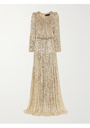 Jenny Packham - Georgia Embellished Sequined Tulle Gown - Gold - UK 6,UK 8,UK 10,UK 12,UK 14,UK 16,UK 18,UK 20