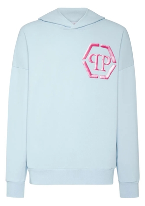 Philipp Plein logo-embroidered cotton hoodie - Blue