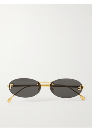Fendi Eyewear - Rimless Oval-frame Crystal-embellished Gold-tone Sunglasses - One size
