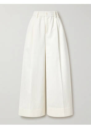 Christopher John Rogers - Pleated Embroidered Cotton Wide-leg Pants - White - x small,small,medium,large,x large,xx large