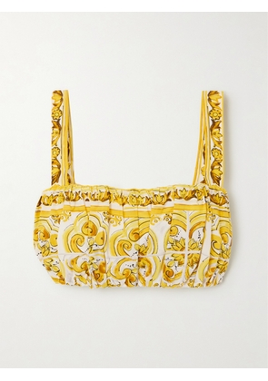 Dolce & Gabbana - Maiolica Cropped Gathered Printed Cotton-poplin Top - Yellow - IT36,IT38,IT40,IT42,IT44,IT46,IT48,IT50
