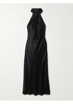 Max Mara - Moli Open-back Draped Silk-satin Halterneck Midi Dress - Black - UK 4,UK 6,UK 8,UK 10,UK 12,UK 14