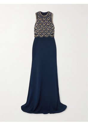 NAEEM KHAN - Crystal-embellished Tulle And Crepe Gown - Blue - US0,US2,US4,US6,US8