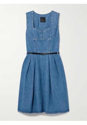 Givenchy - Voyou Belted Pleated Satin-trimmed Denim Mini Dress - Blue - FR 34,FR 36,FR 38,FR 40,FR 42