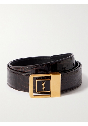 SAINT LAURENT - Croc-effect Leather Belt - Brown - 65,70,75,80,85,90,95