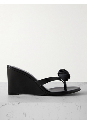 Magda Butrym - Floral-appliquéd Leather Wedge Sandals - Black - IT35,IT36,IT37,IT37.5,IT38,IT38.5,IT39,IT39.5,IT40,IT41