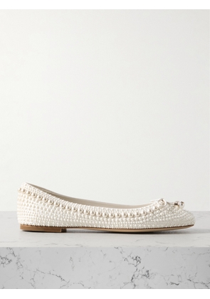 Jimmy Choo - Elme Leather-trimmed Embellished Satin Ballet Flats - White - IT37,IT37.5,IT38,IT38.5,IT39,IT39.5,IT40,IT41