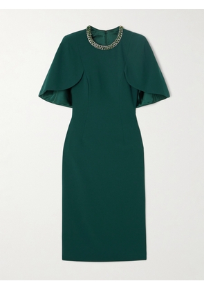 Jenny Packham - Flirtini Cape-effect Crystal-embellished Crepe Midi Dress - Green - UK 6,UK 8,UK 10,UK 12,UK 14,UK 16,UK 18,UK 20