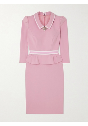 Jenny Packham - Honeybee Grosgrain-trimmed Crystal-embellished Crepe Peplum Midi Dress - Pink - UK 4,UK 6,UK 8,UK 10,UK 12,UK 14,UK 16,UK 18,UK 20