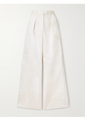 SAFIYAA - Fredan Guipure Lace-trimmed Cotton-twill Wide-leg Pants - Ivory - FR 34,FR 36,FR 38,FR 40,FR 42