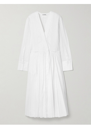 Jil Sander - Wrap-effect Pintucked Plissé Cotton-organza Midi Dress - White - FR 34,FR 36,FR 38,FR 40,FR 42