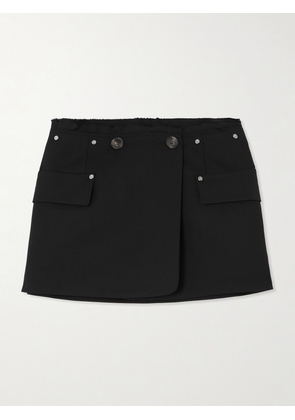 DION LEE - Wrap-effect Embellished Frayed Wool-blend Mini Skirt - Black - UK 4,UK 6,UK 8,UK 10,UK 12,UK 14