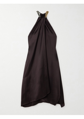 Stella McCartney - Chain-embellished Asymmetric Satin Dress - Brown - IT34,IT36,IT38,IT40,IT42,IT44,IT46,IT48,IT50