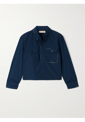 Marni - Cropped Emboridered Cotton-poplin Shirt - Blue - IT38,IT40,IT42,IT44,IT46,IT48