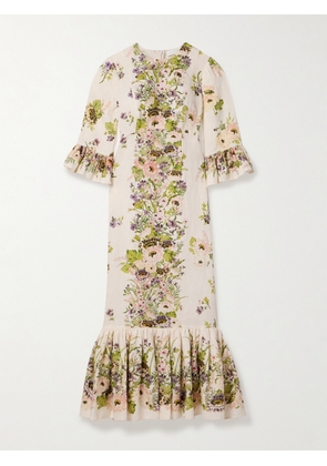 Zimmermann - Halliday Ruffled Floral-print Linen Midi Dress - Cream - 00,1,2,3,4