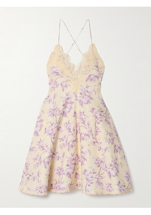 Zimmermann - Halliday Lace-trimmed Floral-print Linen Mini Dress - Cream - 00,1,2,3,4