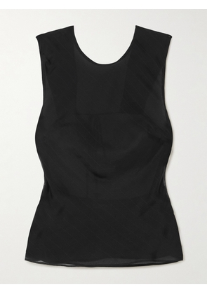 ST. AGNI - Ruched Pinstriped Silk-voile Top - Black - x small,small,medium,large,x large