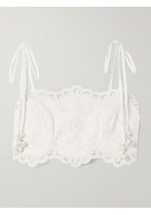 Zimmermann - Ottie Bead-embellished Cropped Cotton Guipure Lace Top - Ivory - 00,0,1,2,3,4